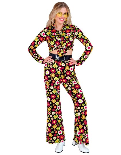 60" Svart Hippie Kostymebukse med Fargerike Blomster til Dame