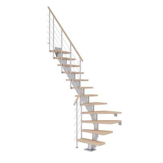 Dolle Frankfurt L-trapp I Pearl Grey -style 6-hvitoljeret Eik-65-13 - Loddret Høyde 259 301 Cm