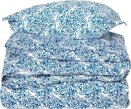 Lexington Sengesett 220x140 cm sateng blomstrete blå/hvit