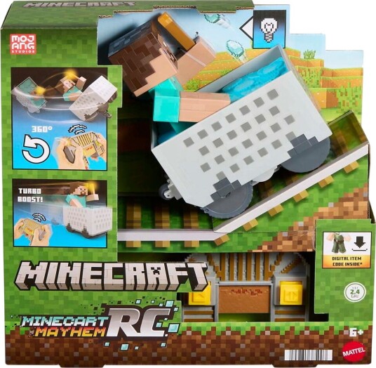 Minecraft RC Steve med Minecart - Wheelie Stunt & Turbo Boost - Lys - Multicolor - One Size