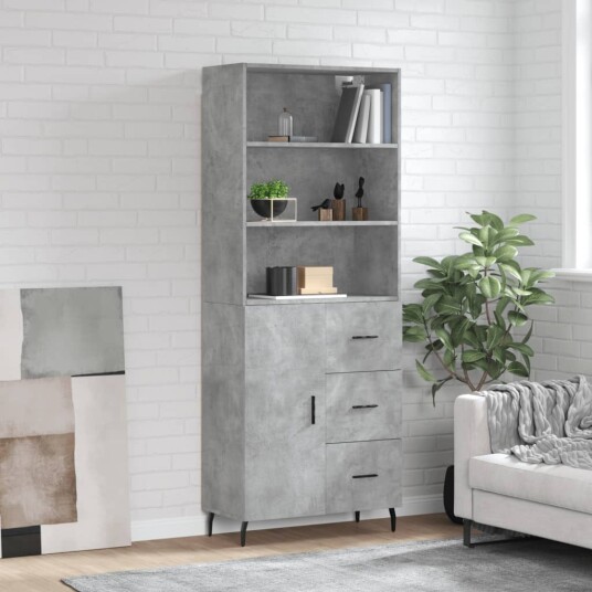 vidaXL Highboard betong grå 69,5x34x180 cm konstruert tre 8720845928322