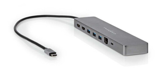 Nedis USB Multi-Port Adapter | USB 3.2 Gen 1 | USB-C™ Hann | Micro SD / RJ45 Hun / SD / 2x HDMI™ / 2x USB-C™ / 3x USB-A Hunn | 0.40 m | Rund | Gull belagt | TPE | Antrasitt | Boks