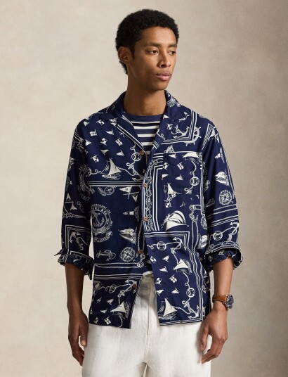 Polo Ralph Lauren Classic Fit Nautical Bandanna Shirt Navy L
