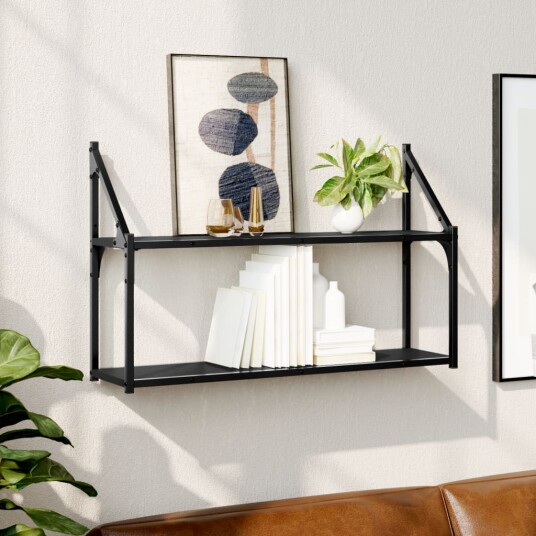 Vegghylle 3 etasjer svart 80x21x51 cm konstruert tre 8721012126251