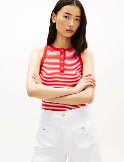 Tommy Hilfiger Gold Button Henley Top Red S