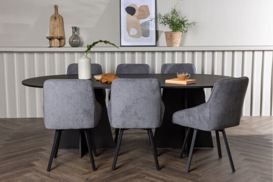 Venture Home Bootcut Spisegruppe 230 cm Oval med 6 Rosie Stoler Sort