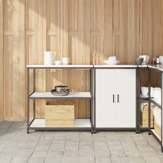  Kjøkkenoppbevaringssett med hylle 2 pcs Hvit 150 x 50 x 92 cm