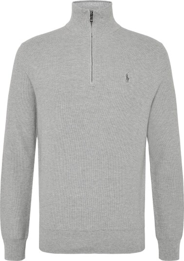 Polo Ralph Lauren Mesh Knit Cotton Quarter Zip Sweater   ANDOVER HEATHER   XS