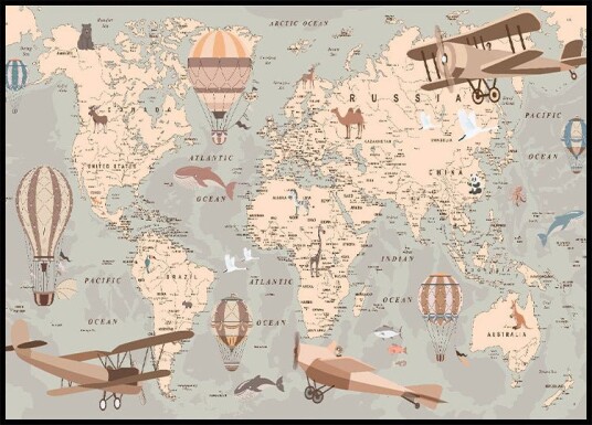 Animal World Map for Kids Room Plakat Plakat / 30x40cm