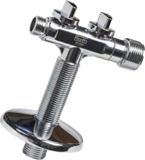 Roth T-ventil 1/2" x 3/8" x 3/4" med avstengningsventil