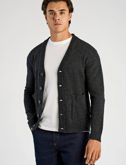 Lindbergh Lambswool  Button Cardigan - Grey - XL