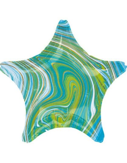 Grønn Blå og Gullfarget Marble Stjerneformet Folieballong 48 cm