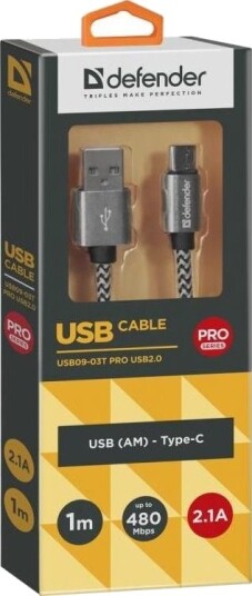 Usb-Kabel Defender Usb-A Til Usb-C 1 M Svart/Hvit 87815