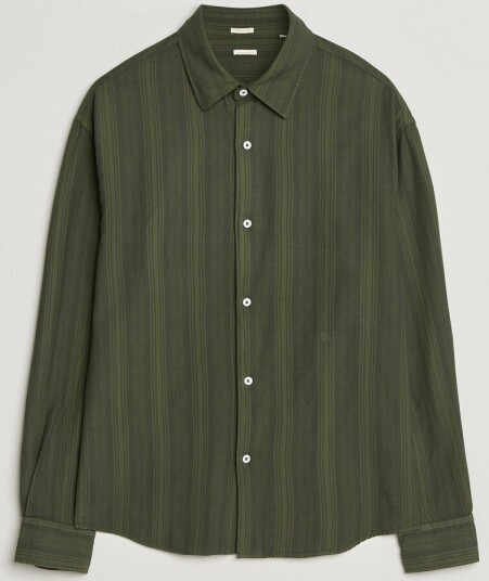 Massimo Alba Boxy Striped Cotton Shirt Moss Green