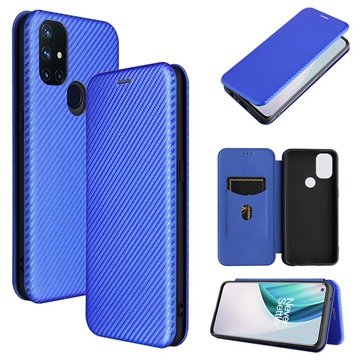 OnePlus Nord N10 5G Flip-deksel Carbon Fiber Blå