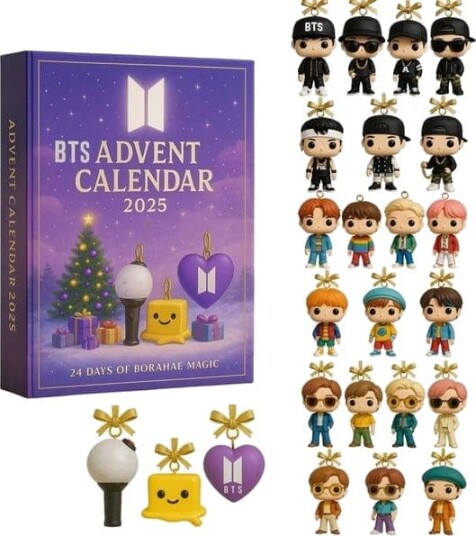 BTS Adventskalender – Julekalender 24 dagers Nedtellingskalender med BTS Akryl Figur Blindboks Perfekt Julegave for BTS fans og K pop entusiaster