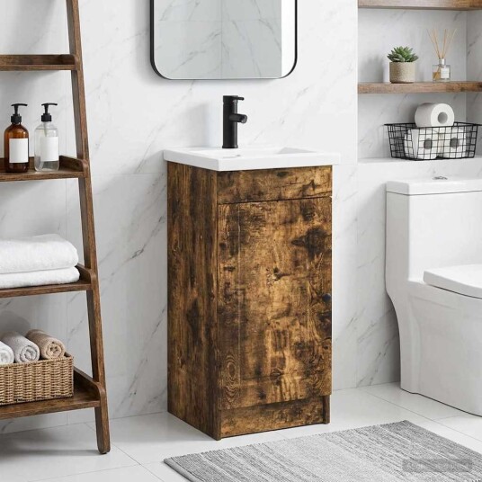Badmøbel med vask Røkt Eik 42 x 40 x 84,5 cm Konstruert tre Badmøbel med vask Røkt Eik 42 x 40 x 84,5 cm Konstruert tre
