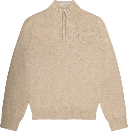 Gant Kids Shield Cotton Half Zip Sweater OAT BEIGE MARL 128 Gant Kids Shield Cotton Half Zip Sweater OAT BEIGE MARL 128