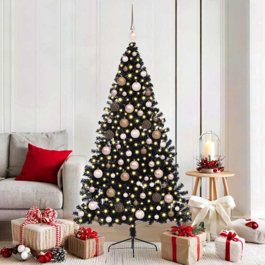  Kunstig Forhåndsopplyst Juletre med 300 LED Svart 180 cm PVC