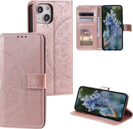 Trolsk Lommebokdeksel Mandala med Stropp (iPhone 15) Roségull