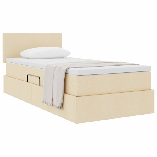Seng med lagring og madrass Creme 100 x 200 cm Konstruert tre