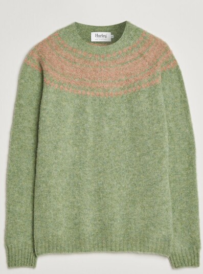 Harley Of Scotland Brushed Supersoft Lambswool Yolk Fairisle Sage/Parf
