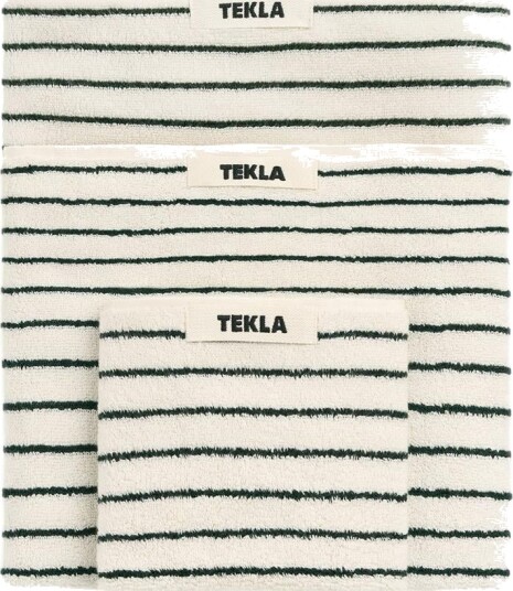 Tekla Organic Terry Hand Towel Racing Green Stripes