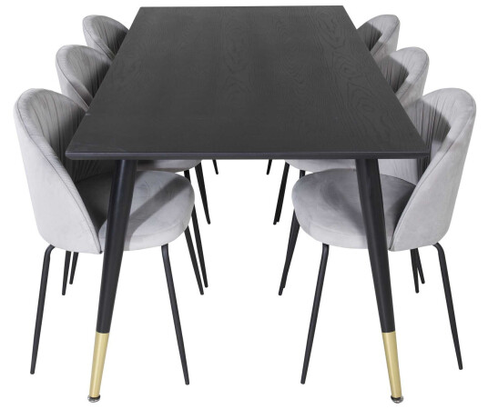 Venture Design Dipp & Wrinkles spisegruppe Svart/grå 6 st stoler & bord 180 x 90 cm