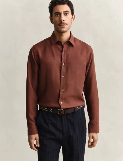 GANT Reg Lyocell Shirt   Brown   XXL