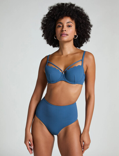 Hunkemöller Scallop High Waist Rio Bikini Bottom - Blue - XL