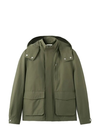 Mango Water Repellent Bomber Jacket With Detachable Hood Khaki green XL