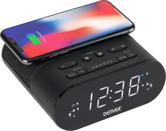 Denver CRQ-107 Klokkeradio med QI Trådløs Lading og FM Svart