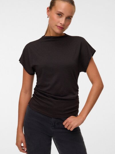 Vero Moda Kanva Capsleeve Rouching Top Lurex Brun M