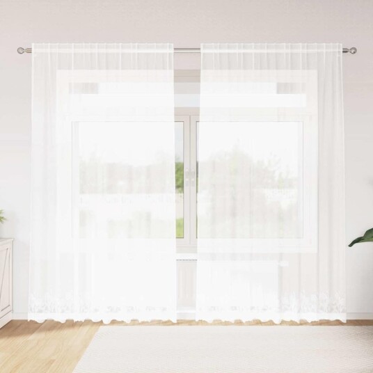  Gardiner med gardiner Blomster Hvit Polyester