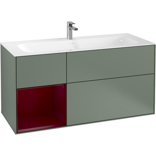 VILLEROY & BOCH FINION SERVANTSKAP 120 OLIVEN MATT LAKK EMOTION-LYS, VENSTRESTILT PEONRØD HYLLE