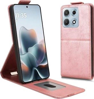 Motorola Edge 70 Max vertikalt flip-etui med stativ - Roségull Motorola Edge 70 Max vertikalt flip-etui med stativ - Roségull