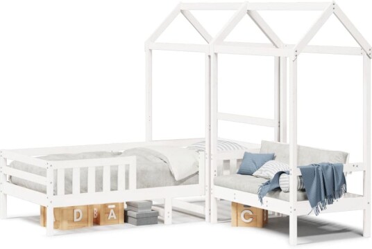 Sett med seng og benk med tak hvit 90x200 cm heltre furu 8721102670732