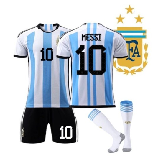 22 Argentina Hjem #10 Messi Skjorte Kampsett Fotballdrakter-WELLNGS Kids 18(100-110CM)