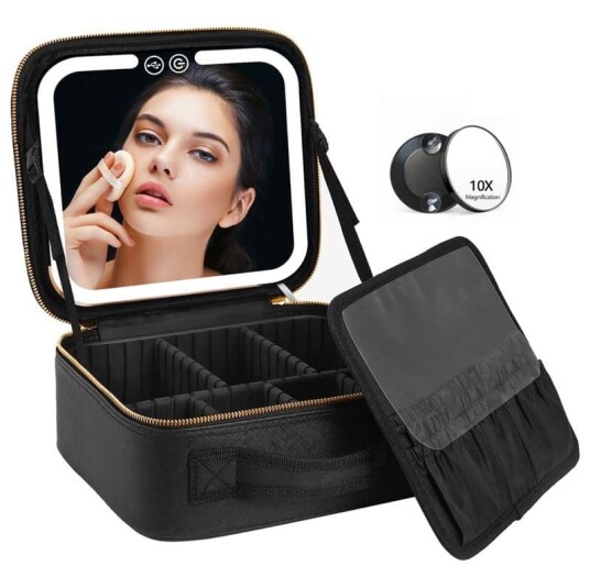 UNIQ Makeup Reisesett med LED-lys – Bærbar Kosmetikkorganisator med Justerbare Rom