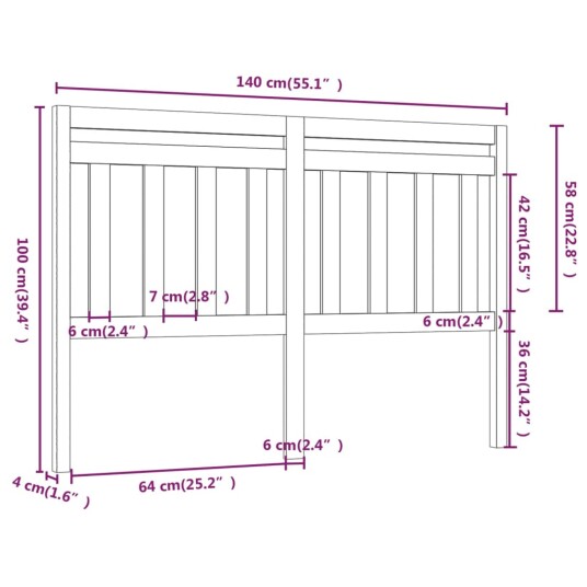 Sengegavl hvit 140x4x100 cm heltre furu