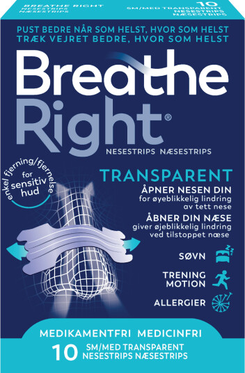 Breathe right Nesestrips Transparent Small/Medium 10 stk. Breathe right Nesestrips Transparent Small/Medium 10 stk.