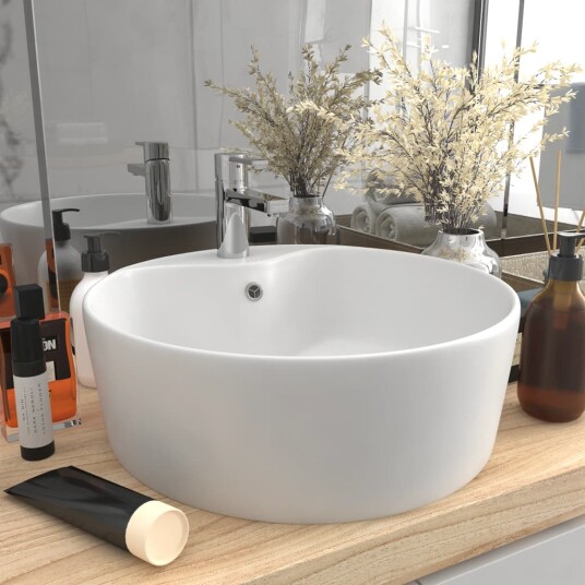 vidaXL Luksuriøs servant med overløp matt hvit 36x13 cm keramisk vidaXL Luksuriøs servant med overløp matt hvit 36x13 cm keramisk