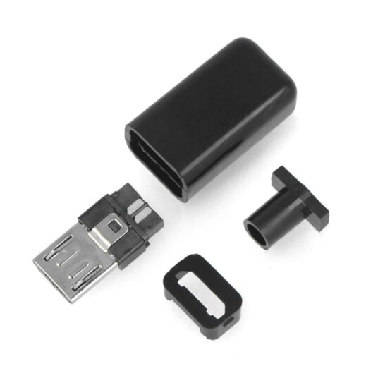 MicroUSB type B-plugg for kabel 5-pinners plastdeksel til lodding MicroUSB type B-plugg for kabel 5-pinners plastdeksel til lodding