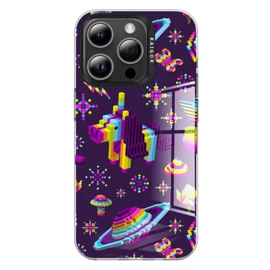 INCOVER iPhone 15 Pro Pixel Series Håndverker Deksel m. Pikselert Print - Lilla