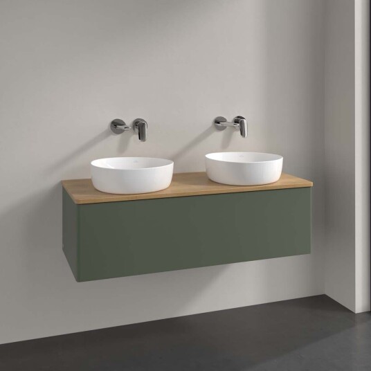 Villeroy & Boch Antao Servantskap med 1 skuff 120x50x36 cm m/lys Grønn Matt/Eik Villeroy & Boch Antao Servantskap med 1 skuff 120x50x36 cm m/lys Grønn Matt/Eik