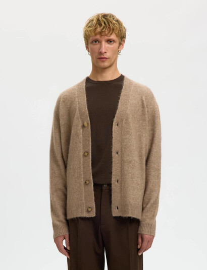 Selected Slhrai Brushed Ls Knit Relaxed Cardigan - Beige - XL