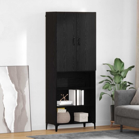 Høyskap Veggmontert Svart Eik 69,5 x 34 x 180 cm Konstruert tre