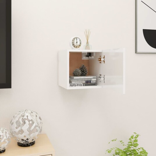 vidaXL Vegghengt TV-benk høyglans hvit 30,5x30x30 cm