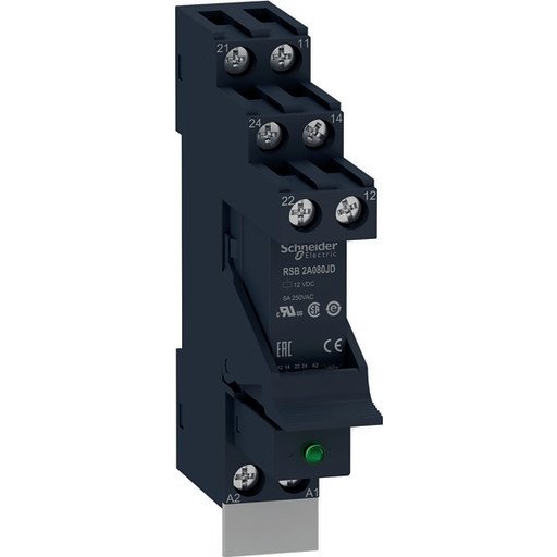 Schneider Electric Zelio rsb plug-in relay premounted in socket with diode and legend 2 c/o 8a contacts and 12vdc supply (3606489562748)