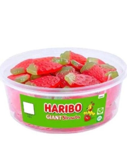 75 stk Haribo Giant Strawbs Boks med Jordbær Vingummi 825 gram